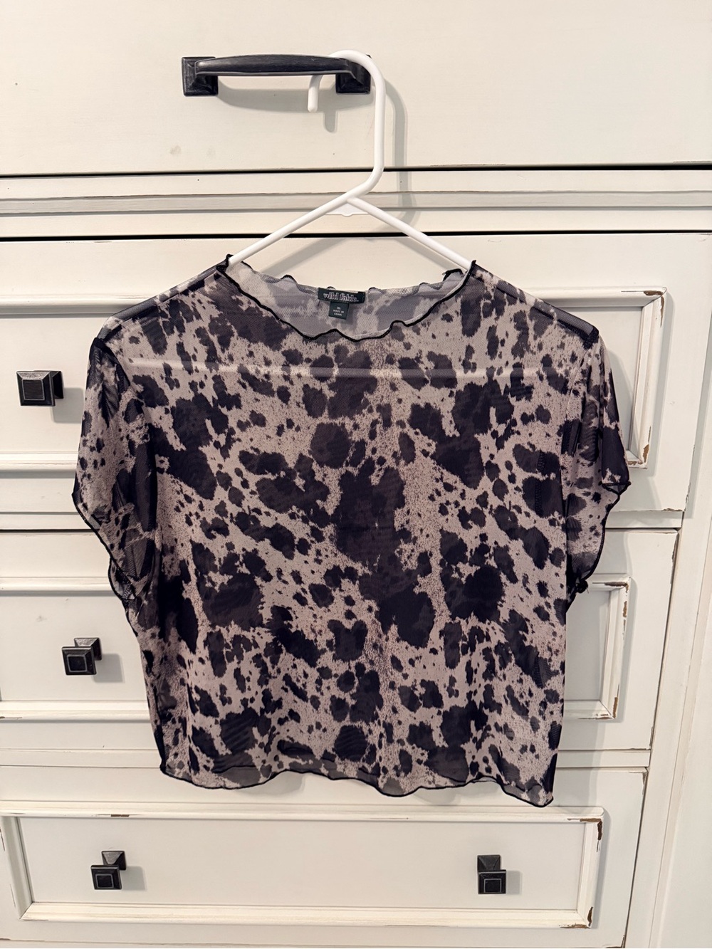 wild fable Black and Taupe Sheer Printed Crop Top